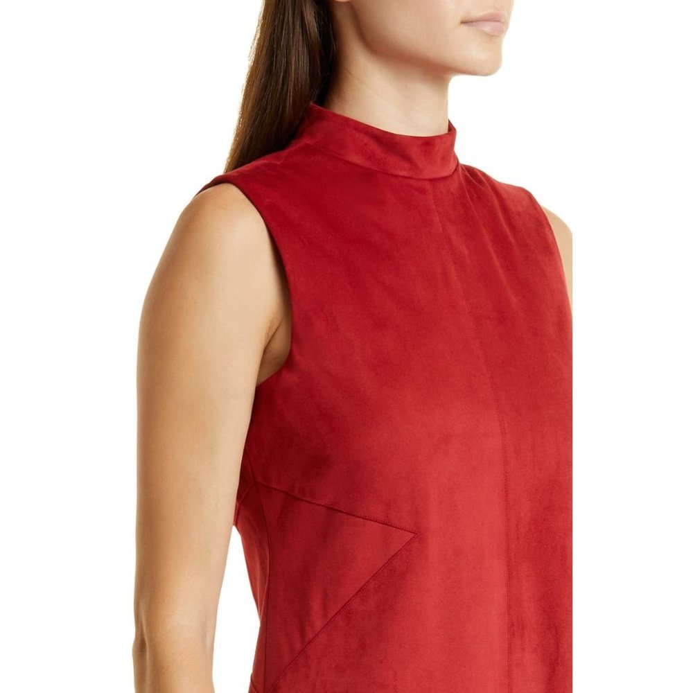 🆕 DONNA KARAN Faux Suede A-Line Mock Neck Dress Rust 12 - Picture 4 of 10